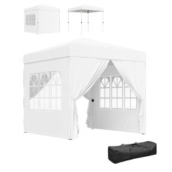 Tenda dobrável pop-up 248x248x270 cm com 4 paredes laterais anti-UV altura ajustável e bolsa de transporte branco