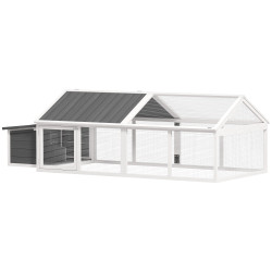 Galinheiro de madeira para 4-8 galinhas com teto abatível portas com fechadura e caixa ninho 240x112,5x76 cm branco
