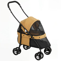 Carrinho para animais de estimação dobrável com janela de malha almofada lavável arnês de segurança 82x47x97cm marrom