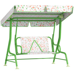 Baloiço de jardim para crianças com 2 lugares toldo ajustável cinto de segurança e desenho de borboletas 112x75x120 cm verde