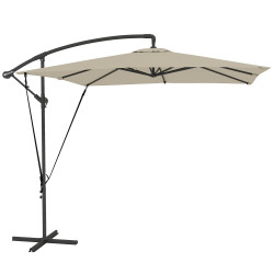 Chapéu de sol excêntrico 247x247 cm com base cruzada, manivela, capa protetora e toldo giratório 360° 247x247x256 cm caqui