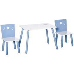 Conjunto de mesa infantil e 2 cadeiras de madeira mesa com cadeiras para crianças de 2-4 anos branco e azul