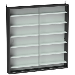 Vitrina de parede em madeira com prateleiras ajustáveis e 2 portas deslizantes de vidro 80x9,5x83 cm preto