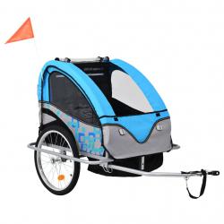 Atrelado bicicleta/carrinho infantil 2-em-1 azul e cinzento - Imagen 1