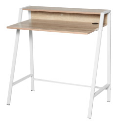 Secretária mesa de computador 84x45x85cm com bancada de madeira e pés de metal estilo moderno carvalho e branco