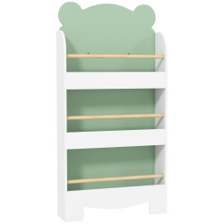 Estante infantil 3 níveis design de ursinho cantos arredondados e barreiras de segurança para livros e brinquedos verde