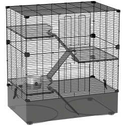 Gaiola para pequenos animais de 4 níveis com bandeja inferior gaiola para roedores com rampas comedouro e bebedouro 73x47x80 cm preto