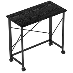 Secretária dobrável com rodas mesa de secretária compacta portátil para espaços pequenos 80x40x75 cm preto