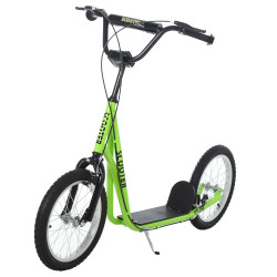Trotinete com guiador ajustável 2 pneus de borracha insufláveis com travagem dupla e rodas 16" 139x58x90-96 cm verde