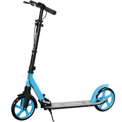 Trotinete dobrável com guiador ajustável, rodas grandes de 200 mm, amortecimento e travão, carga máxima de 100 kg, 91,5 x 36,5 x 91-104 cm, azul