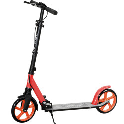 Trotinete dobrável com guiador ajustável, rodas grandes de 200 mm, amortecimento e travão, carga máxima de 100 kg, 91,5x36,5x91-104 cm, vermelho