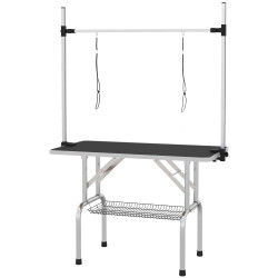 Mesa de tosquia para cães dobrável com prateleira de armazenamento e altura ajustável 20-80 cm 107x60x170 cm preto