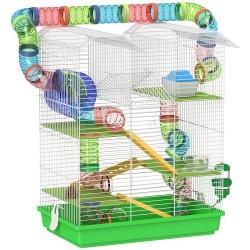 Gaiola para hamster de 5 níveis 47x30x59 cm com túneis tigela bebedouro casinha roda de exercício rampas verde