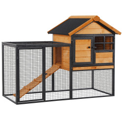 Coelheira para pequenos animais de estimação de 2 níveis com rampa e bandeja removível 122x63x92 cm madeira e cinza