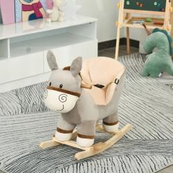 Cavalo de balanço de burro para bebê acima de 18 meses com cinto 61x34x58 cinza - Imagen 1