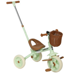 Triciclo para bebés 2 em 1 triciclo evolutivo para crianças com barra parental ajustável apoio para pés rebatível e cesto 93,5x47x96 cm verde