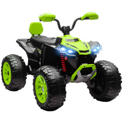 Quadricilo elétrico para crianças 24v com 2 lugares 2 motores velocidade até 6,5 km/h faróis buzina música e USB 109x68,5x76 cm verde