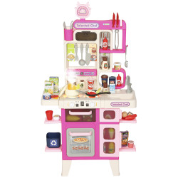 Cozinha de brincar com luz e som cozinha para crianças com acessórios panelas utensilios e alimentos falsos 52,5x22x100 cm rosa