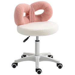 Banco giratório com altura regulável 63-77 cm estofado em tecido tipo borreguito 50x50x63-77 cm branco e rosa
