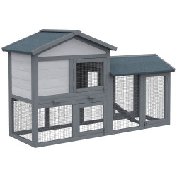 Casa para coelhos de madeira coelheira para exterior com bandeja removível 147x54x84cm cinza
