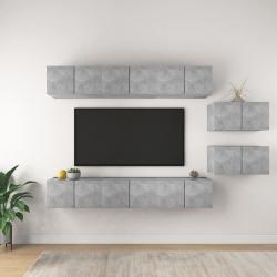 8 pcs conjunto de móveis de TV contraplacado cinzento cimento - Imagen 1