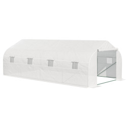 Estufa tipo túnel de jardim 600x300x200cm para cultivo de plantas verduras com 8 janelas e porta enroláveis com zíper aço branco