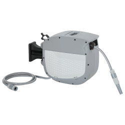 Carretel de mangueira para jardim 20+1,9 m com bico de 2 modos bloqueio automático e retracção suporte orientável 180° cinza
