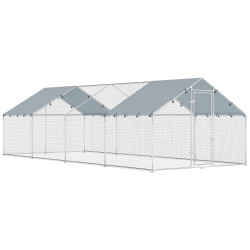Galinheiro para exterior grande em aço galvanizado 6,8x3x1,9 m 20,4 m² com cobertura em tecido oxford e fecho prata