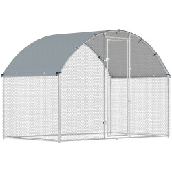 Galinheiro para exterior 2,8x1,7x1,9 m cobertura em tecido oxford anti-UV impermeável fechos para 5-8 galinhas prata