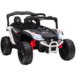 Carro elétrico para crianças 12v com 2 motores suspensão traseira faróis e música 88x57,5x55,5 cm branco
