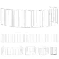 Parque para cães dobrável com 8 painéis porta com fecho duplo barreira de segurança para escada corredor branco