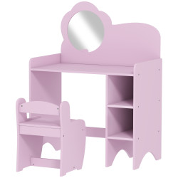 Toucador para crianças com banco e espelho em forma de flor com compartimentos abertos 70x39x92,5 cm roxo