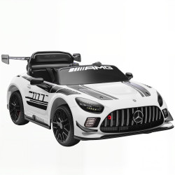 Carro elétrico para crianças mercedes-amg gt3 evo12v com controlo remoto 2,4g e motor duplo 115x66x44 cm branco