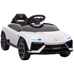 Carro elétrico para crianças 12v com motor duplo rodas com suspensão faróis música USB 101,5x49x43 cm branco