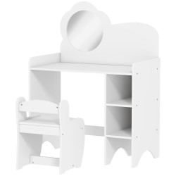 Toucador para crianças com banco e espelho em forma de flor com compartimentos abertos 70x39x92,5 cm branco