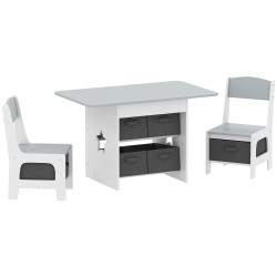 Mesa infantil com 2 cadeiras mesa e cadeiras para crianças com 6 gavetas de tecido desenho estrelas cinza claro