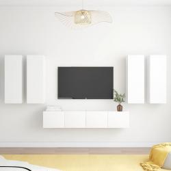6 pcs conjunto de móveis de TV contraplacado branco - Imagen 1