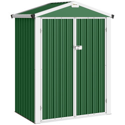 Abrigo de jardim exterior 1,1 m² 133x87x178 cm com 2 portas de abrir, telhado de duas águas e luvas verde
