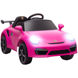 Carro elétrico para crianças de polícia 12v com motor duplo sirene música sem fios buzina rodas auxiliares e faróis LED 105x58x49 cm rosa
