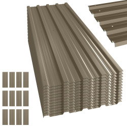 Conjunto de 12 painéis para telhado de aço galvanizado 7 m² para abrigos e garagens 129x45 cm castanho