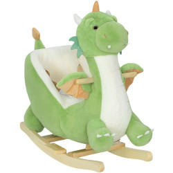 Baloiço para bebés com som de dragão base de madeira cinto de segurança para crianças de 18-36 meses 65x38x72 cm verde