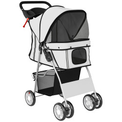 Carrinho de passeio para animais de estimação dobrável com cesta de armazenamento e travão 77x44x102 cm cinza