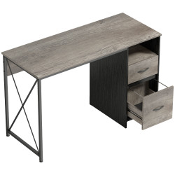 Mesa gaming 120x50 cm secretária gaming industrial com compartimento e 2 gavetas para escritório estúdio cinzento claro