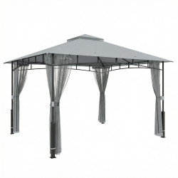 Carpa para jardim com telhado duplo gazebo com paredes de rede upf50+ para exterior terraço 360x300x275 cm cinzento