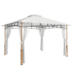 Pérgola para jardim 3x3,6 m com telhado duplo paredes de rede upf50+ estrutura metálica creme e teca