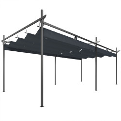 Pérgola com teto retrátil de alumínio 588x297x230 cm pérgola com tecido de poliéster anti UV pérgola de jardim cinzento escuro