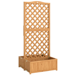 Floreira com treliça de madeira com 2 caixas dobráveis base de ripas vaso elevado 73x70x170 cm madeira