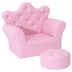 Sofá para crianças com banco encosto alto em forma de coroa e apoio para os braços acolchoado 58x40,5x49cm rosa