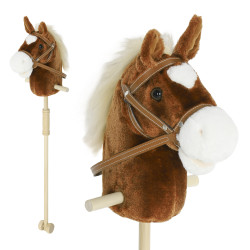 Cavalo com pau de madeira sons e rodas cavalo de brinquedo 95x25x27 cm castanho