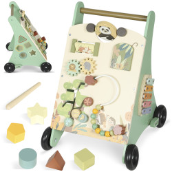 Andador de madeira para bebé centro de atividades de aprendizagem montessori com controlo de velocidade com xilofone 33,5x36x46,8 cm verde